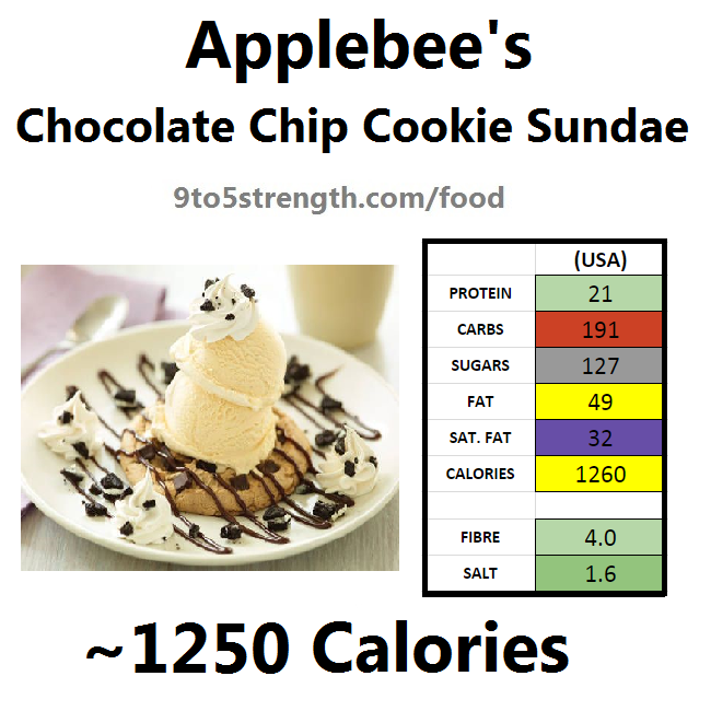 applebee's nutritional information calories chocolate chip cookie sundae