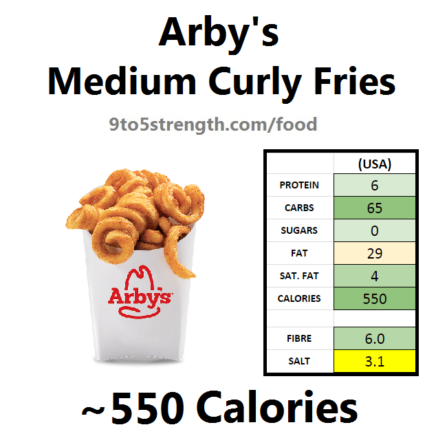 arby's nutrition information calories medium curly fries