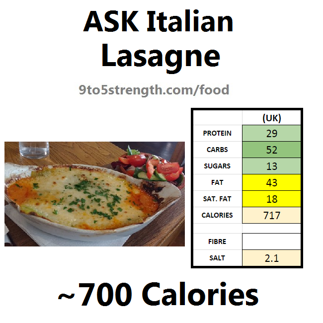 ASK italian nutrition information calories lasagne