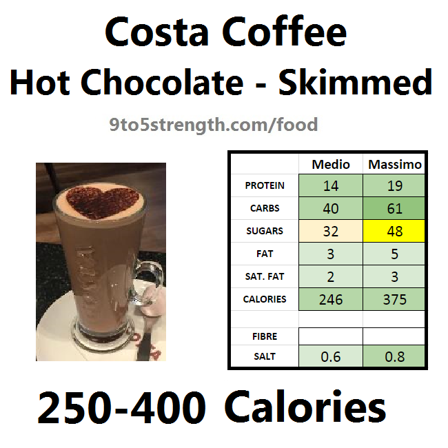 nutrition information calories costa coffee hot chocolate