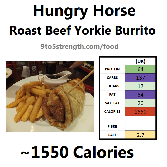 hungry horse nutrition information calories roast beef yorkie burrito