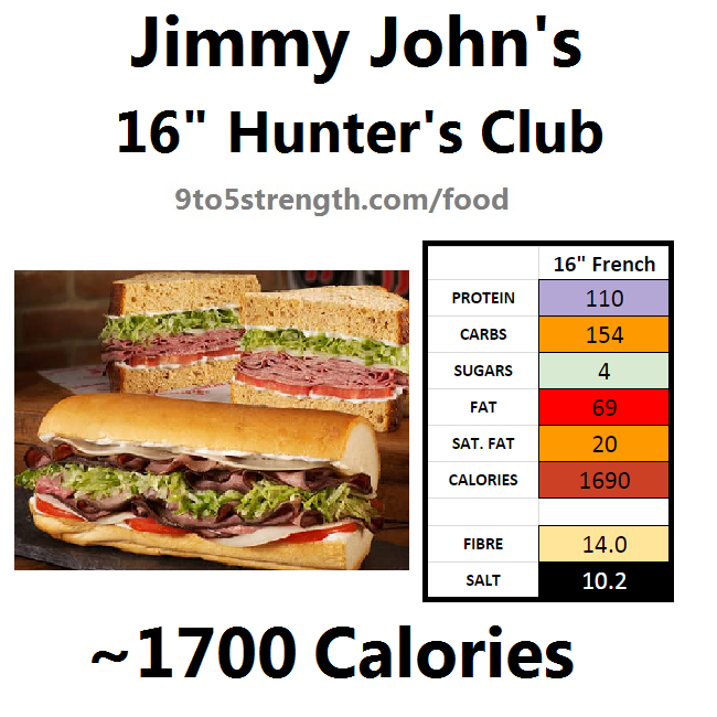 jimmy john's nutrition information calories hunter's club