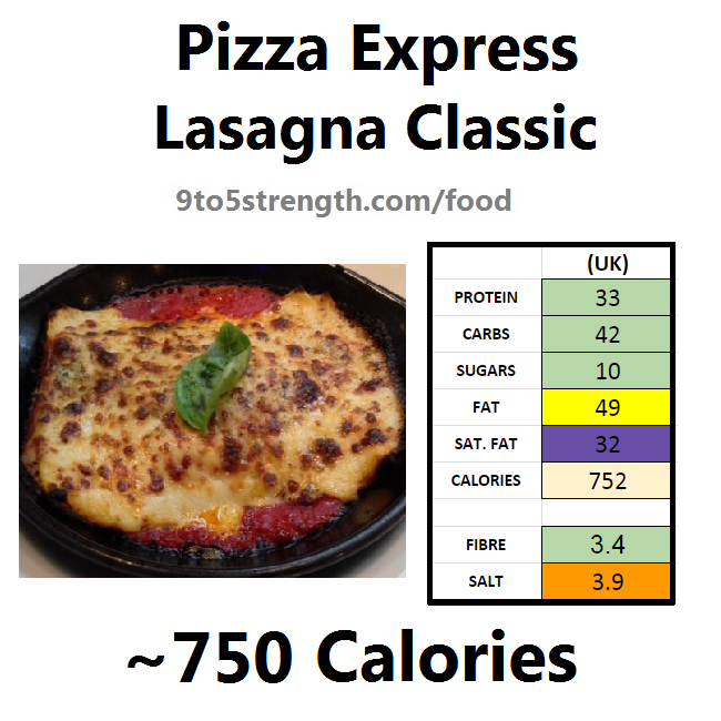 pizza express calories nutrition information lasagna classic