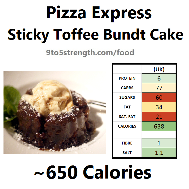 pizza express calories nutrition information sticky toffee bundt cake