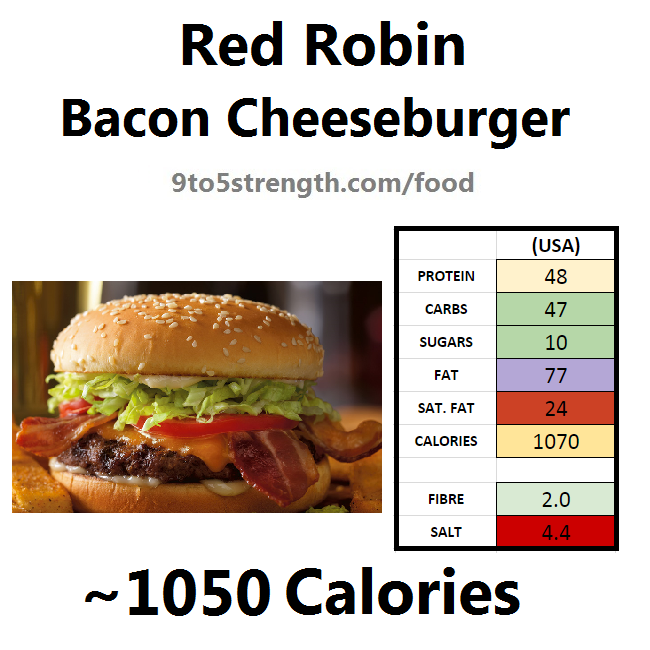 nutrition information calories red robin bacon cheeseburger