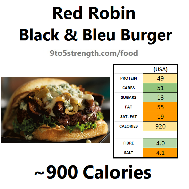 nutrition information calories red robin black bleu burger