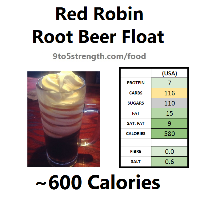 nutrition information calories red robin root beer float