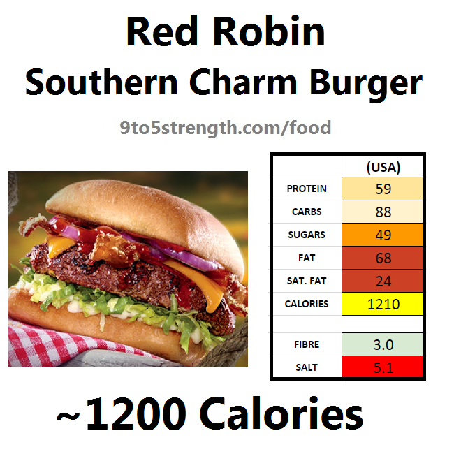 nutrition information calories red robin southern charm burger