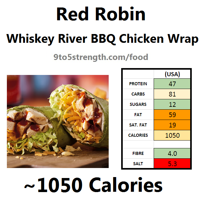 nutrition information calories red robin whiskey river bbq chicken wrap