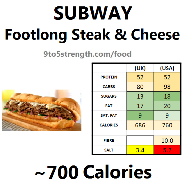 subway nutrition information calories steak & cheese