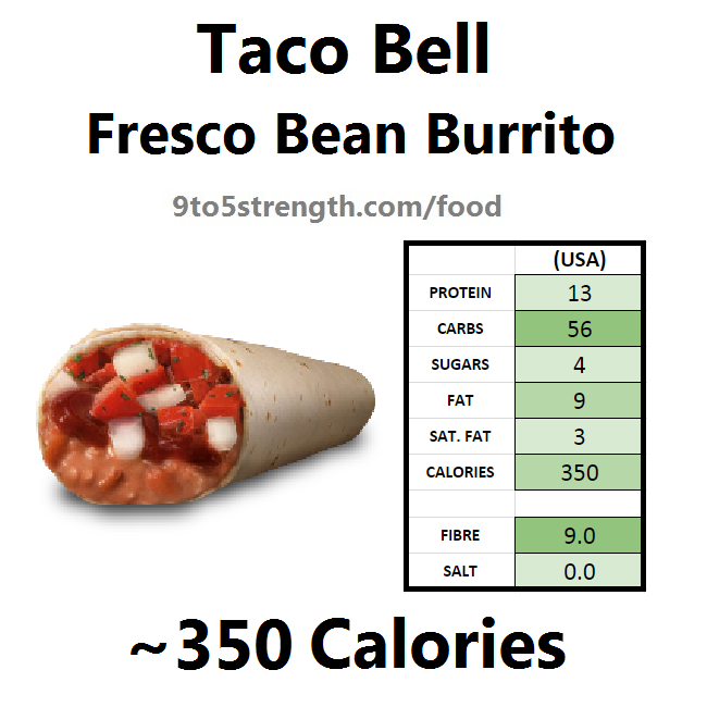 taco bell nutrition information calories bean burrito