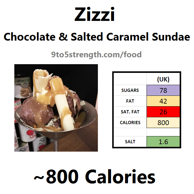 nutrition information calories zizzi chocolate salted caramel sundae