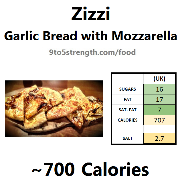 nutrition information calories zizzi garlic bread mozzarella