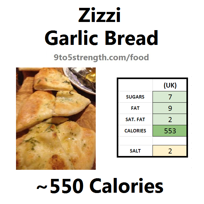 nutrition information calories zizzi garlic bread