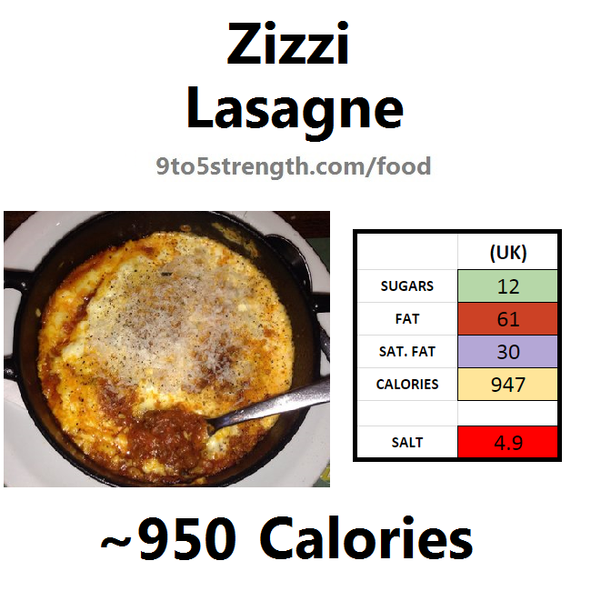 nutrition information calories zizzi lasagne