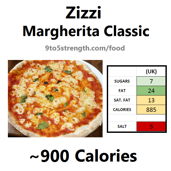 nutrition information calories zizzi margherita classic