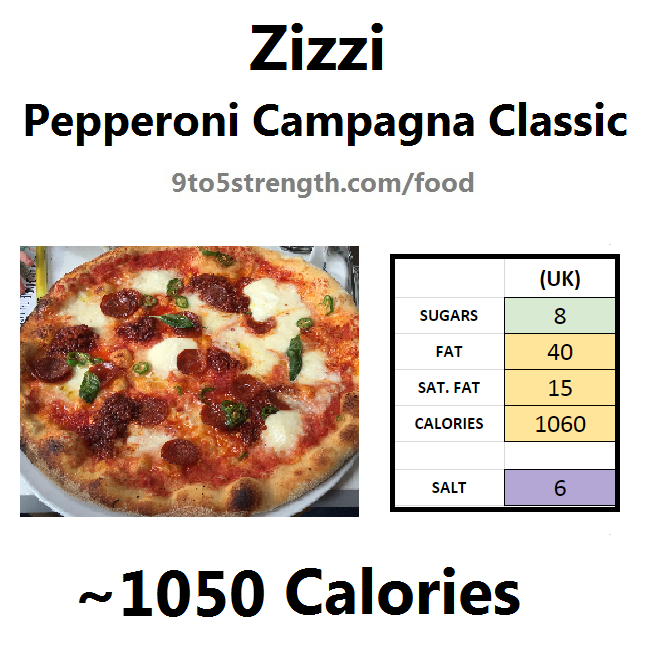 nutrition information calories zizzi pepperoni campagna classic