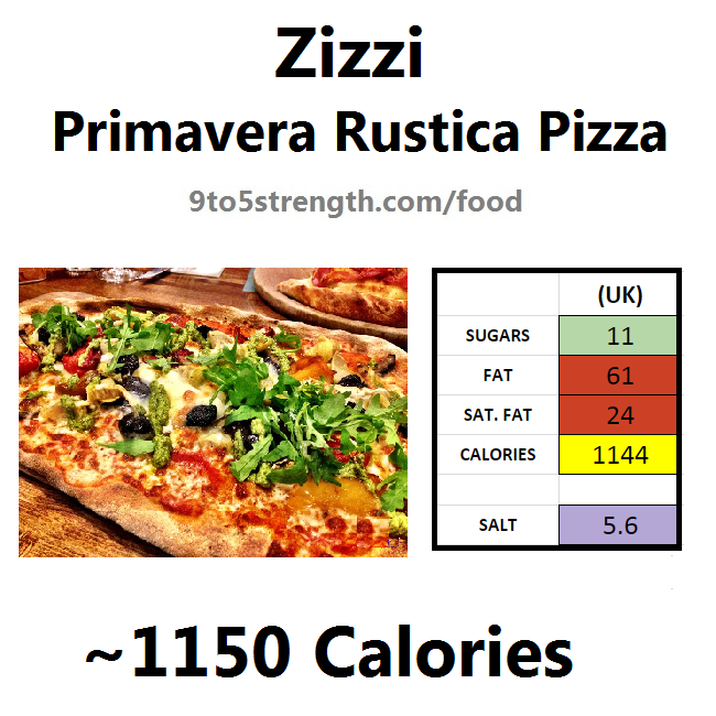 nutrition information calories zizzi primavera rustica pizza
