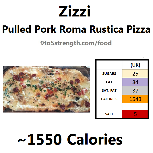 nutrition information calories zizzi pulled pork roma rustica pizza