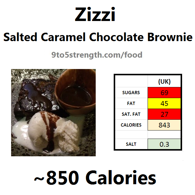 nutrition information calories zizzi salted caramel chocolate brownie
