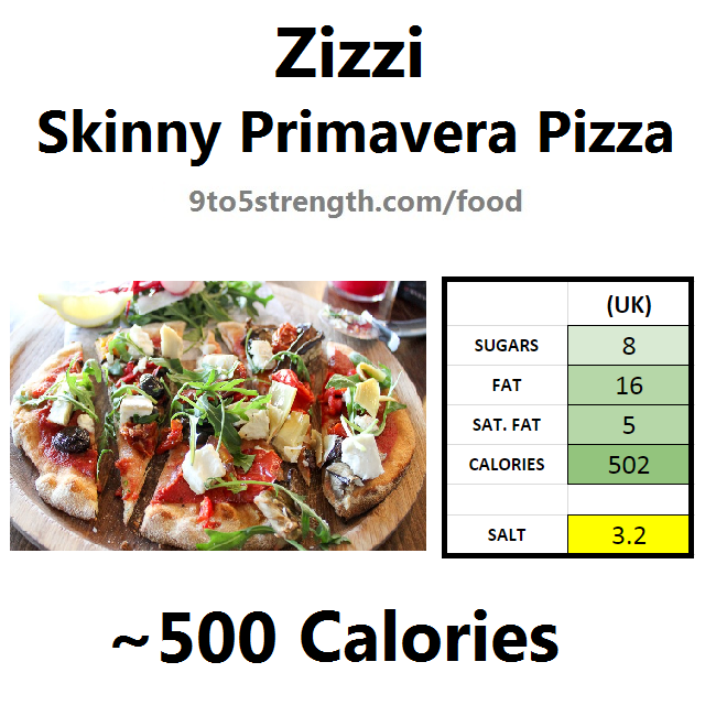 nutrition information calories zizzi skinny primavera pizza