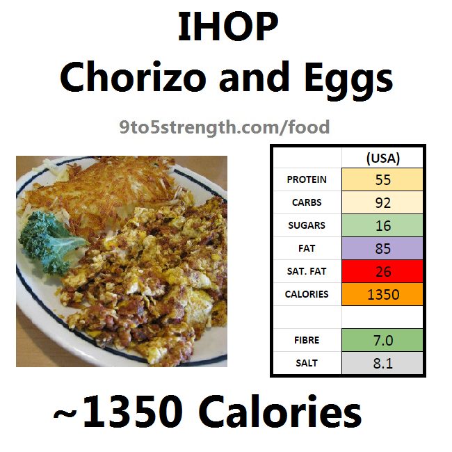 nutrition information calories IHOP chorizo eggs