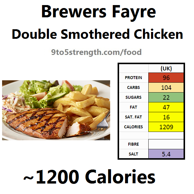 brewers fayre nutrition information calories double smothered chicken