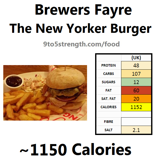 brewers fayre nutrition information calories new yorker burger