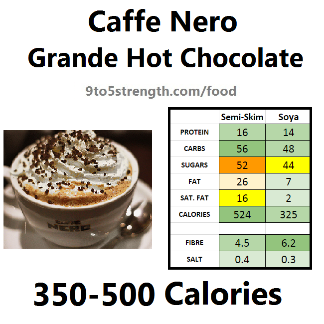 nutrition information calories caffe nero hot chocolate