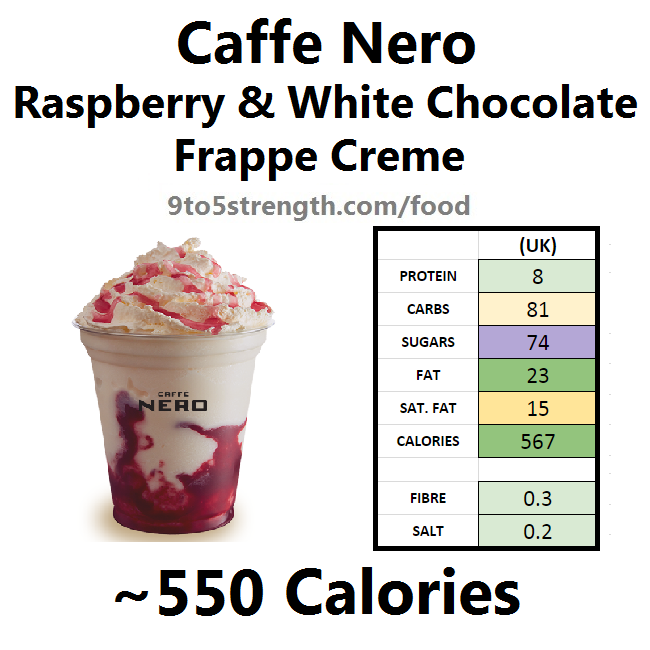 nutrition information calories caffe nero raspberry white chocolate frappe creme