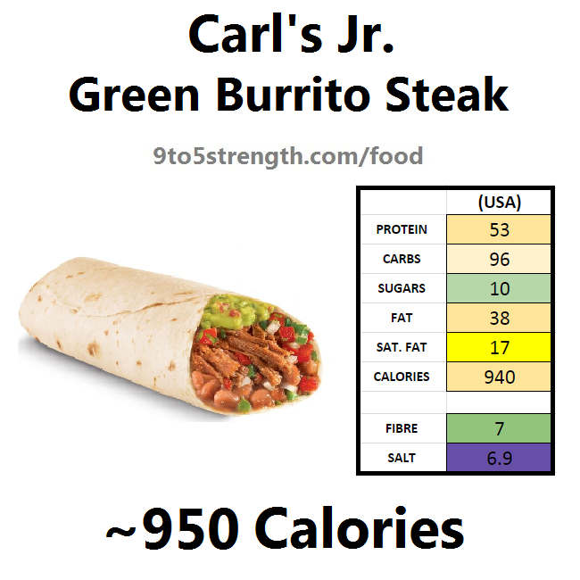 carl's jr calories nutrition information green burrito steak