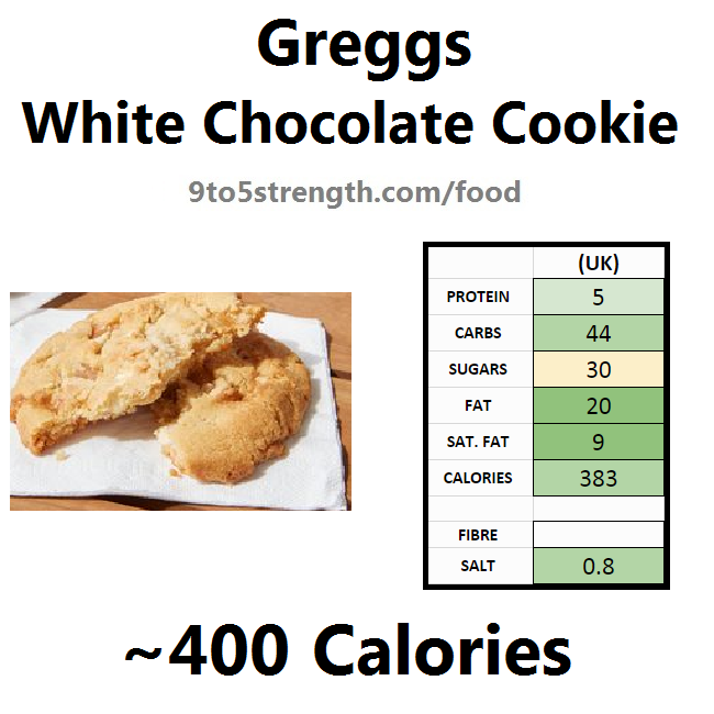 greggs nutrition information calories white chocolate cookie