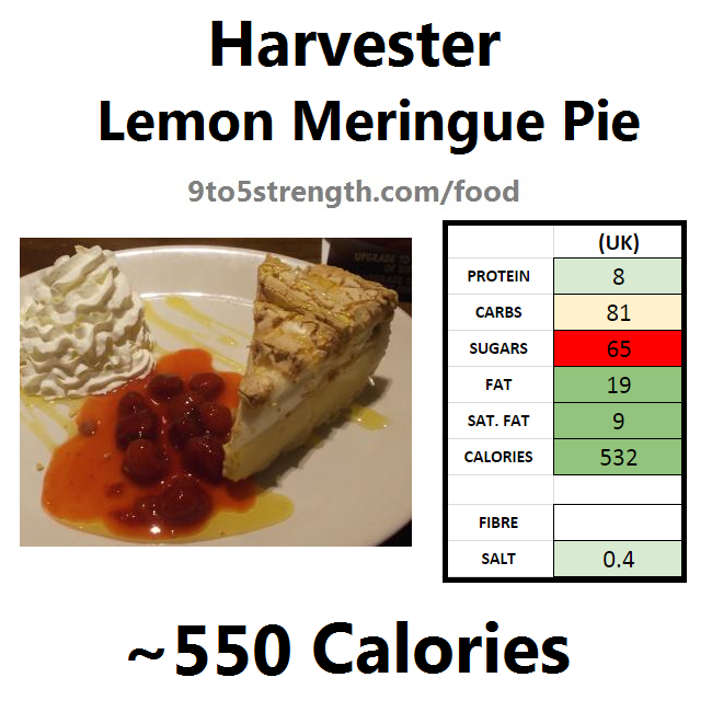 harvester nutrition information calories lemon meringue pie