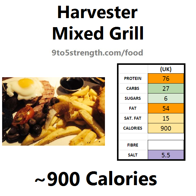 harvester nutrition information calories mixed grill
