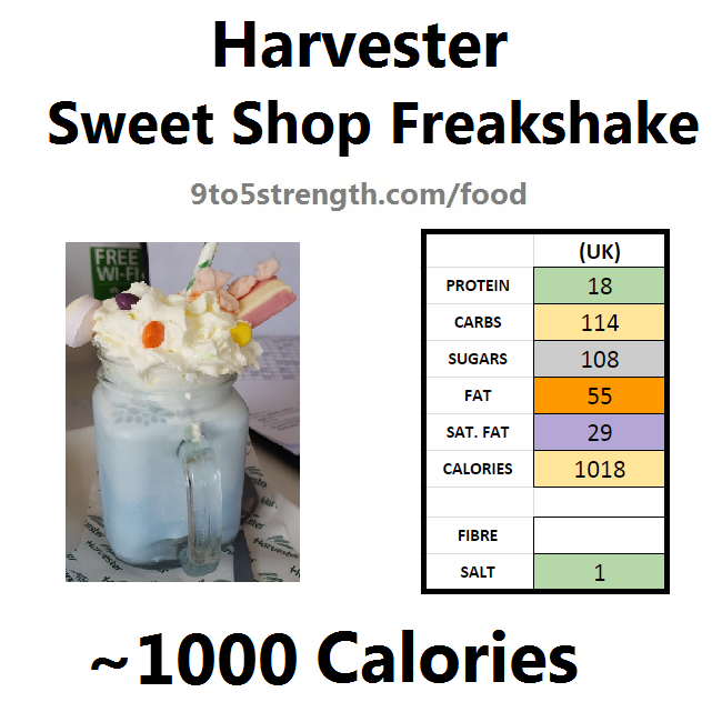 harvester nutrition information calories sweet shop freakshake
