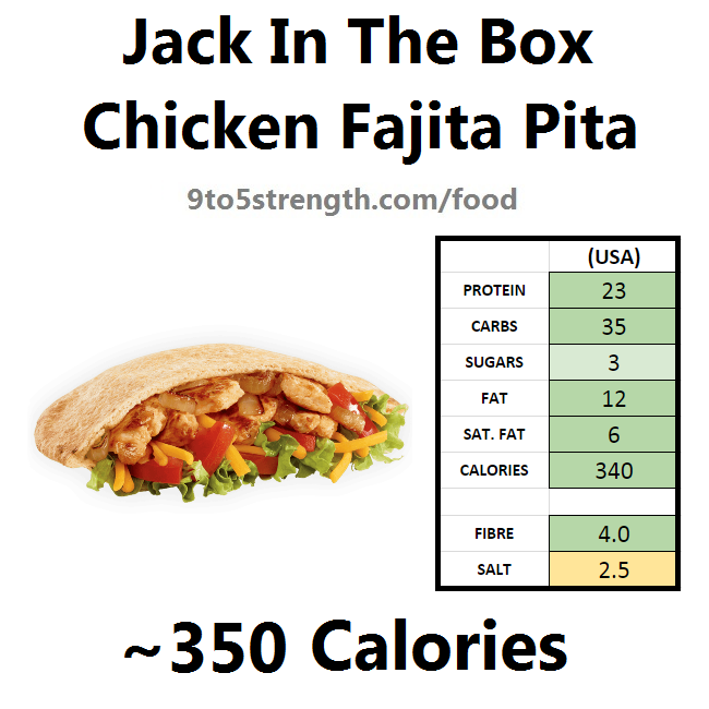 jack in the box nutrition information calories menu chicken fajita pita