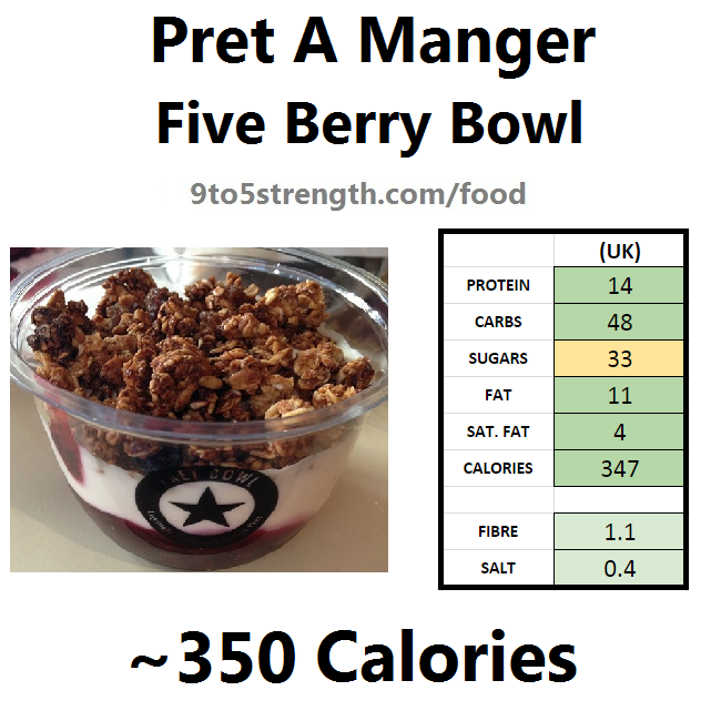nutrition information calories pret five berry bowl