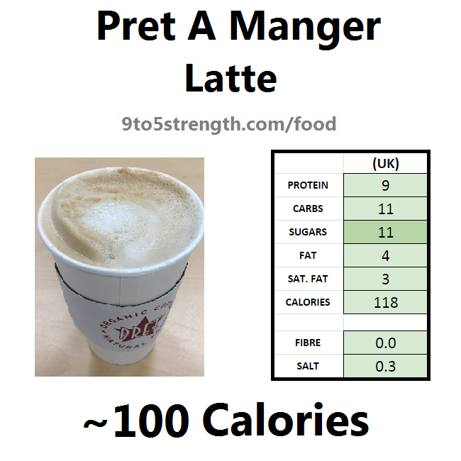 nutrition information calories pret latte