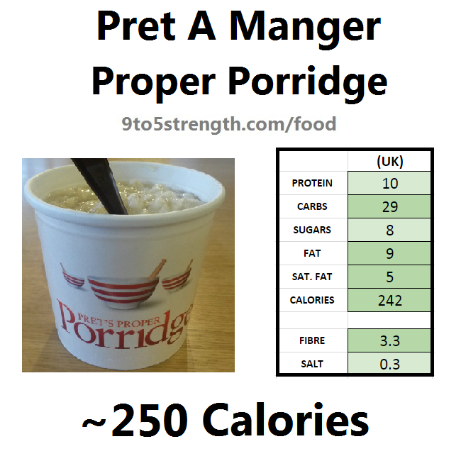 nutrition information calories pret proper porridge