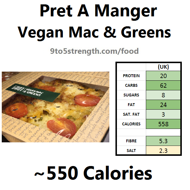 nutrition information calories pret vegan mac greens