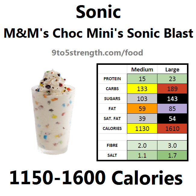 calories in sonic M&Ms chocolate mini sonic blast