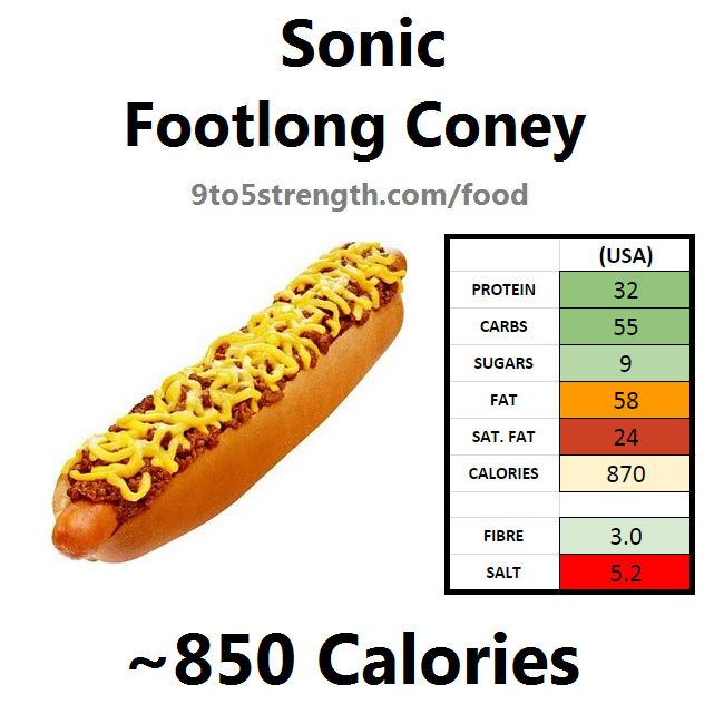 calories in sonic footlong coney