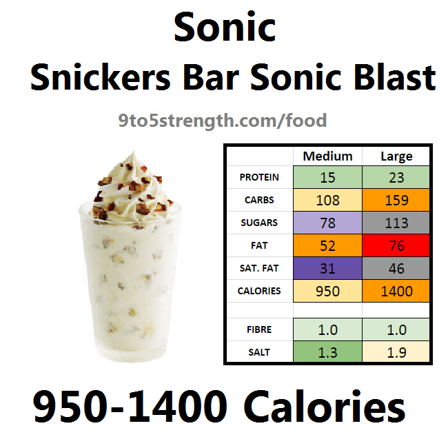 calories in sonic snickers bar sonic blast