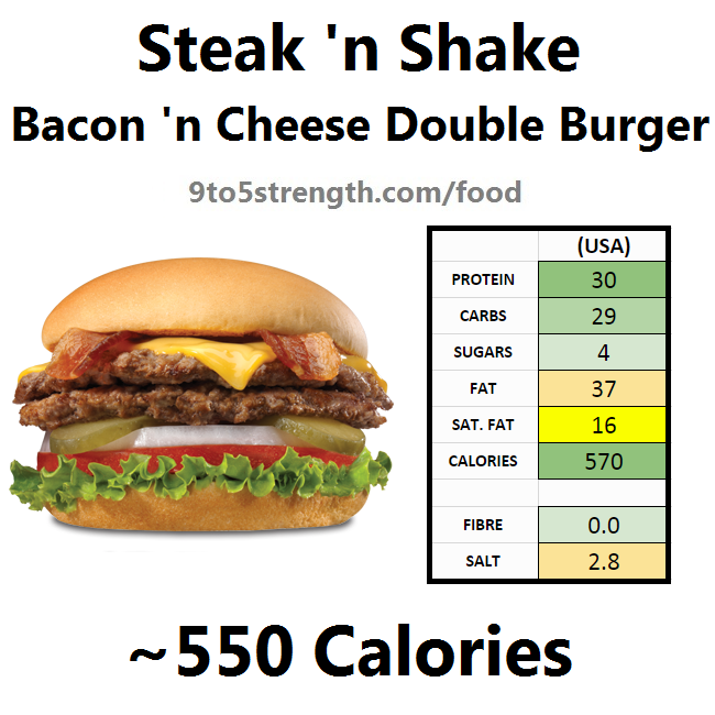 steak n shake nutrition information calories bacon n cheese double burger