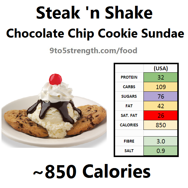 steak n shake nutrition information calories chocolate chip cookie sundae