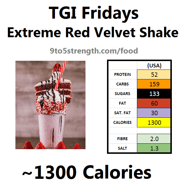 TGI Fridays calories nutrition information menu extreme red velvet shake