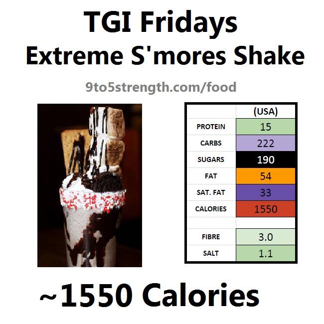 TGI Fridays calories nutrition information menu extreme s'mores shake
