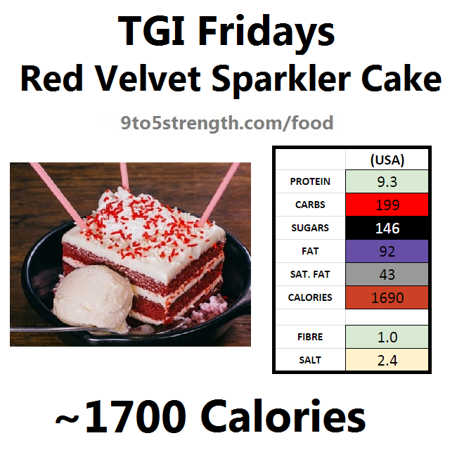 TGI Fridays calories nutrition information menu red velvet sparkler cake