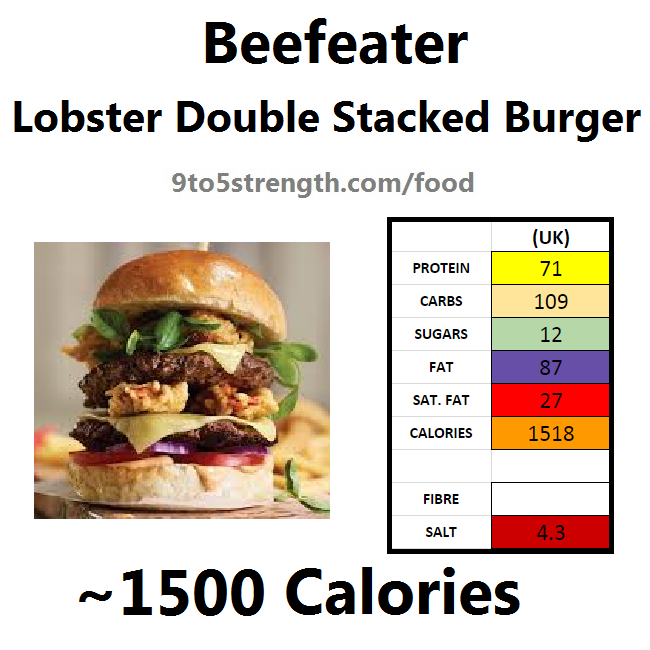 calories in beefeater lobster double stacked burger