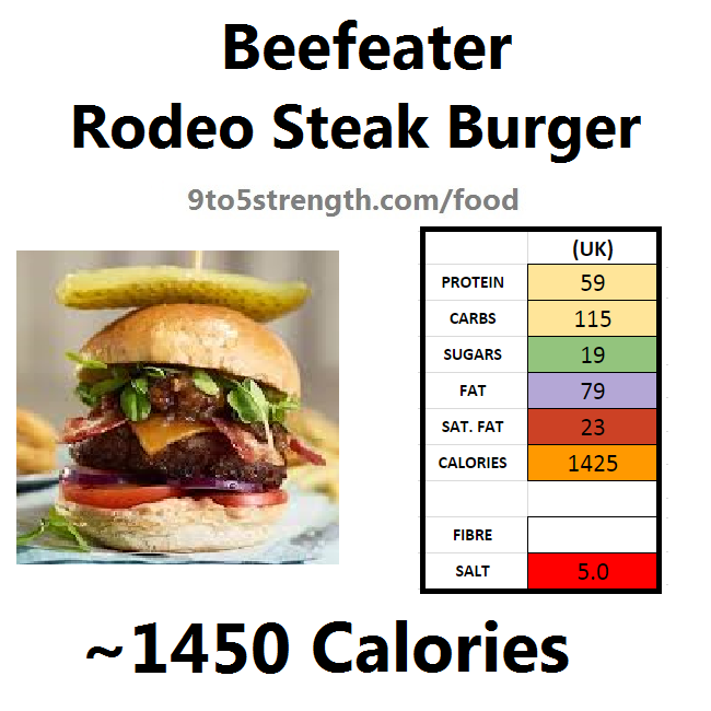 calories in beefeater rodeo steak burger